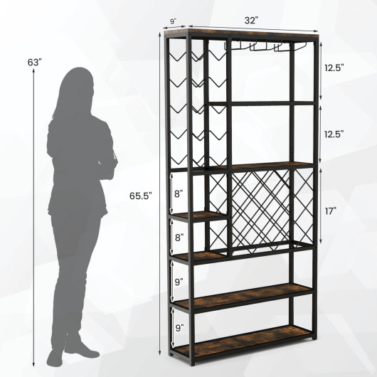 Industrial Wine Rack with Glass Holders and 6 Storage Shelves 5 Industrial Wine Rack with Glass Holders and 6 Storage Shelves - Image 5
