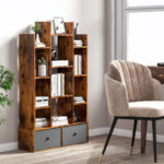12 Tier Freestanding Bookshelf with Drawers and Anti-Tip Design