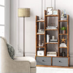 12 Tier Freestanding Bookshelf with Drawers and Anti-Tip Design