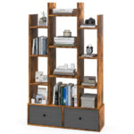 12 Tier Freestanding Bookshelf with Drawers and Anti-Tip Design