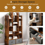 12 Tier Freestanding Bookshelf with Drawers and Anti-Tip Design