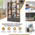 12 Tier Freestanding Bookshelf with Drawers and Anti-Tip Design