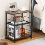Industrial 3-Tier Side Table with Adjustable Shelf Rustic Brown