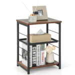 Industrial 3-Tier Side Table with Adjustable Shelf Rustic Brown