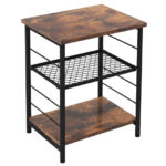 Industrial 3-Tier Side Table with Adjustable Shelf Rustic Brown