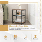 Industrial 3-Tier Side Table with Adjustable Shelf Rustic Brown