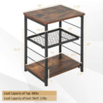 Industrial 3-Tier Side Table with Adjustable Shelf Rustic Brown