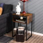 Industrial Side Table with Open Storage and Steel Frame