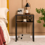 Industrial Side Table with Open Storage and Steel Frame