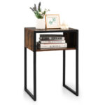 Industrial Side Table with Open Storage and Steel Frame