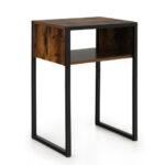 Industrial Side Table with Open Storage and Steel Frame