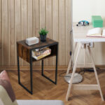 Industrial Side Table with Open Storage and Steel Frame