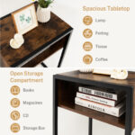 Industrial Side Table with Open Storage and Steel Frame