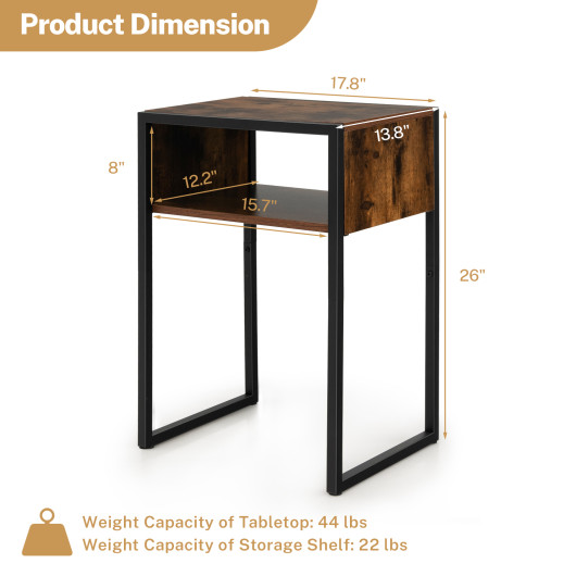 Industrial Side Table with Open Storage and Steel Frame - Image 5