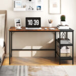 55 Inch Industrial Writing Desk with Storage Shelves and Tower Space