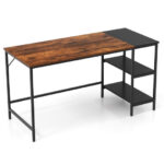 55 Inch Industrial Writing Desk with Storage Shelves and Tower Space