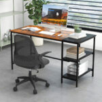 55 Inch Industrial Writing Desk with Storage Shelves and Tower Space