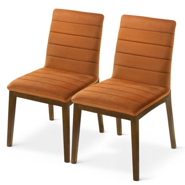 Orange Velvet Mid Century Modern Dining Chairs (Set of 2)