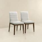 White Boucle Upholstered Dining Chairs Mid Century Modern (Set of 2) 9 White Boucle Upholstered Dining Chairs Mid Century Modern (Set of 2)