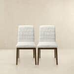 White Boucle Upholstered Dining Chairs Mid Century Modern (Set of 2) 12 White Boucle Upholstered Dining Chairs Mid Century Modern (Set of 2)