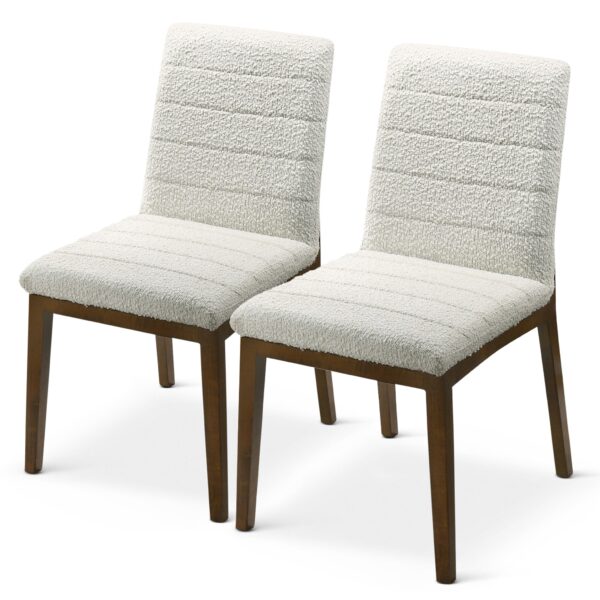 White Boucle Upholstered Dining Chairs Mid Century Modern (Set of 2)