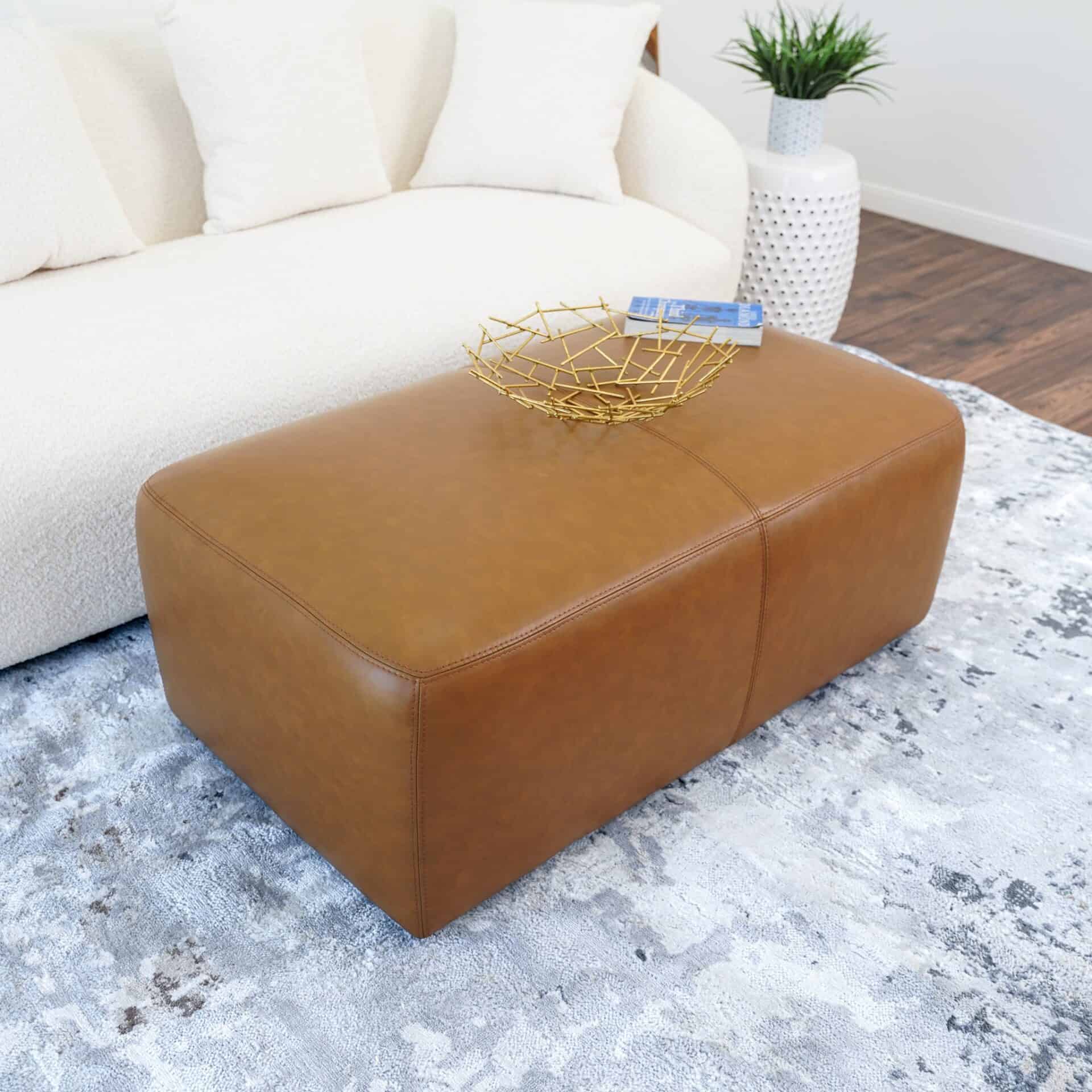Tan Leather Ottoman with Space-Saving Design and Versatile Style 2 Tan Leather Ottoman with Space-Saving Design and Versatile Style - Image 2