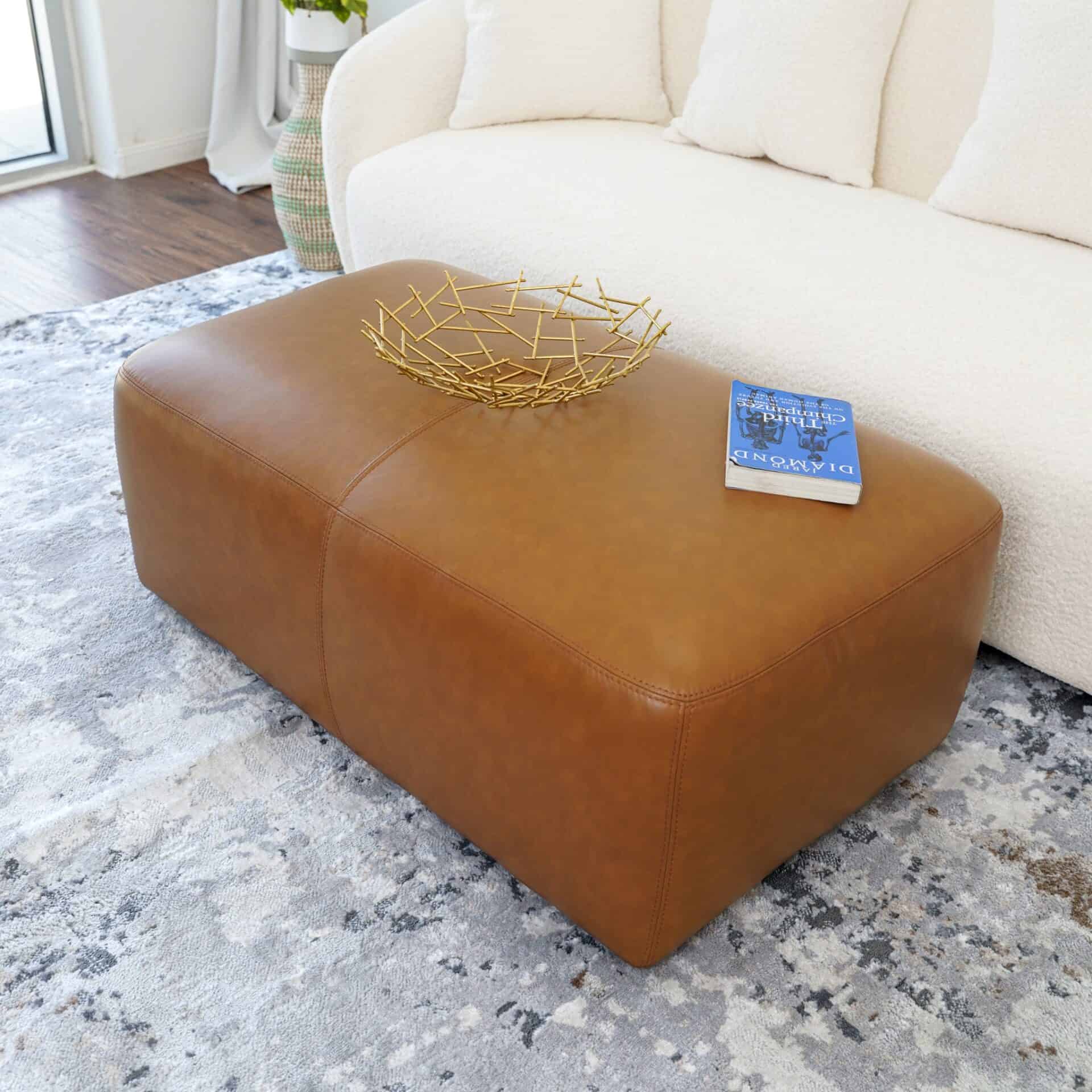 Tan Leather Ottoman with Space-Saving Design and Versatile Style 3 Tan Leather Ottoman with Space-Saving Design and Versatile Style - Image 3