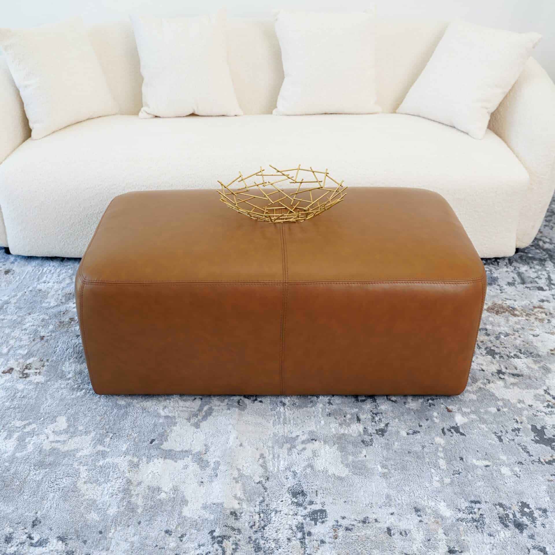 Tan Leather Ottoman with Space-Saving Design and Versatile Style 5 Tan Leather Ottoman with Space-Saving Design and Versatile Style - Image 5