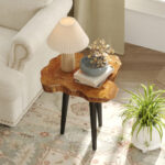 Irregular Teak Wood End Table with Mahogany Tapered Legs 8 Irregular Teak Wood End Table with Mahogany Tapered Legs