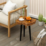 Irregular Teak Wood End Table with Mahogany Tapered Legs 9 Irregular Teak Wood End Table with Mahogany Tapered Legs