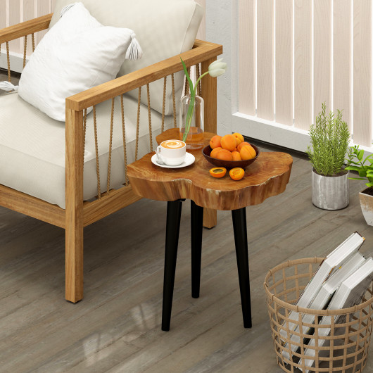 Irregular Teak Wood End Table with Mahogany Tapered Legs 2 Irregular Teak Wood End Table with Mahogany Tapered Legs - Image 2