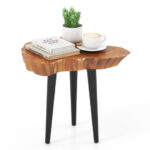 Irregular Teak Wood End Table with Mahogany Tapered Legs 11 Irregular Teak Wood End Table with Mahogany Tapered Legs