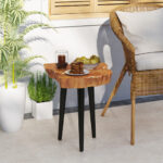 Irregular Teak Wood End Table with Mahogany Tapered Legs 13 Irregular Teak Wood End Table with Mahogany Tapered Legs