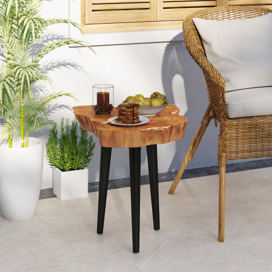 Irregular Teak Wood End Table with Mahogany Tapered Legs 6 Irregular Teak Wood End Table with Mahogany Tapered Legs - Image 6