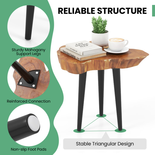 Irregular Teak Wood End Table with Mahogany Tapered Legs 7 Irregular Teak Wood End Table with Mahogany Tapered Legs - Image 7