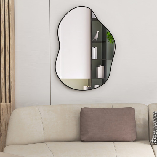Asymmetrical Wall Mounted Mirror with Premium Backboard Black