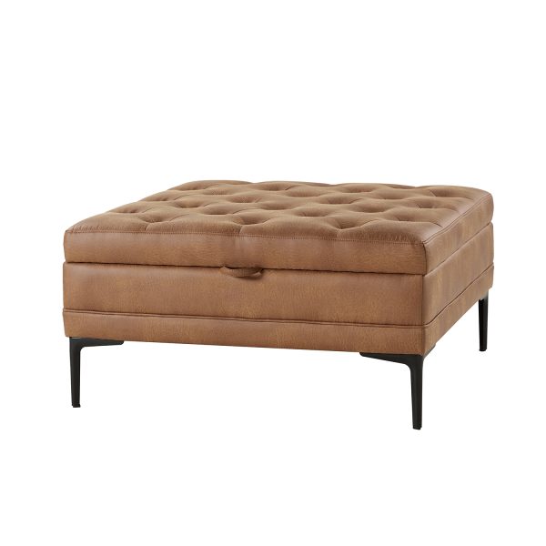 Irvin Camel Button Tufted Lift Top Storage Ottoman with Metal Legs 1