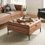 Irvin Camel Button-Tufted Lift Top Storage Ottoman with Metal Legs