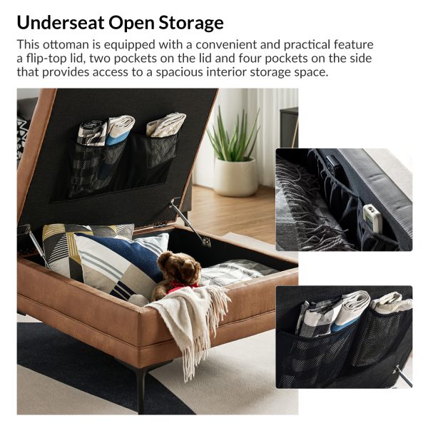 Irvin Camel Button Tufted Lift Top Storage Ottoman with Metal Legs 2