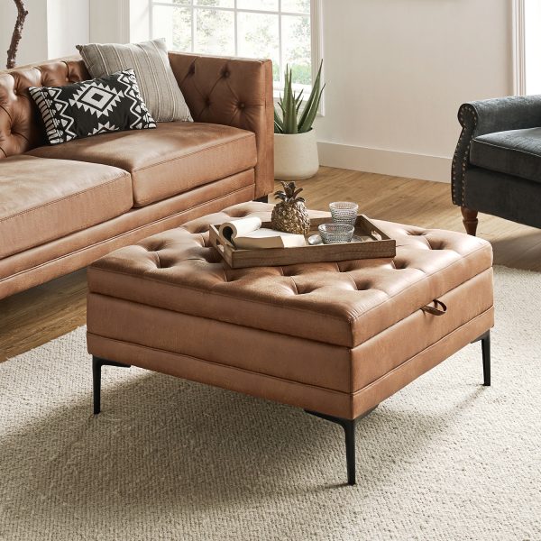 Irvin Camel Button Tufted Lift Top Storage Ottoman with Metal Legs