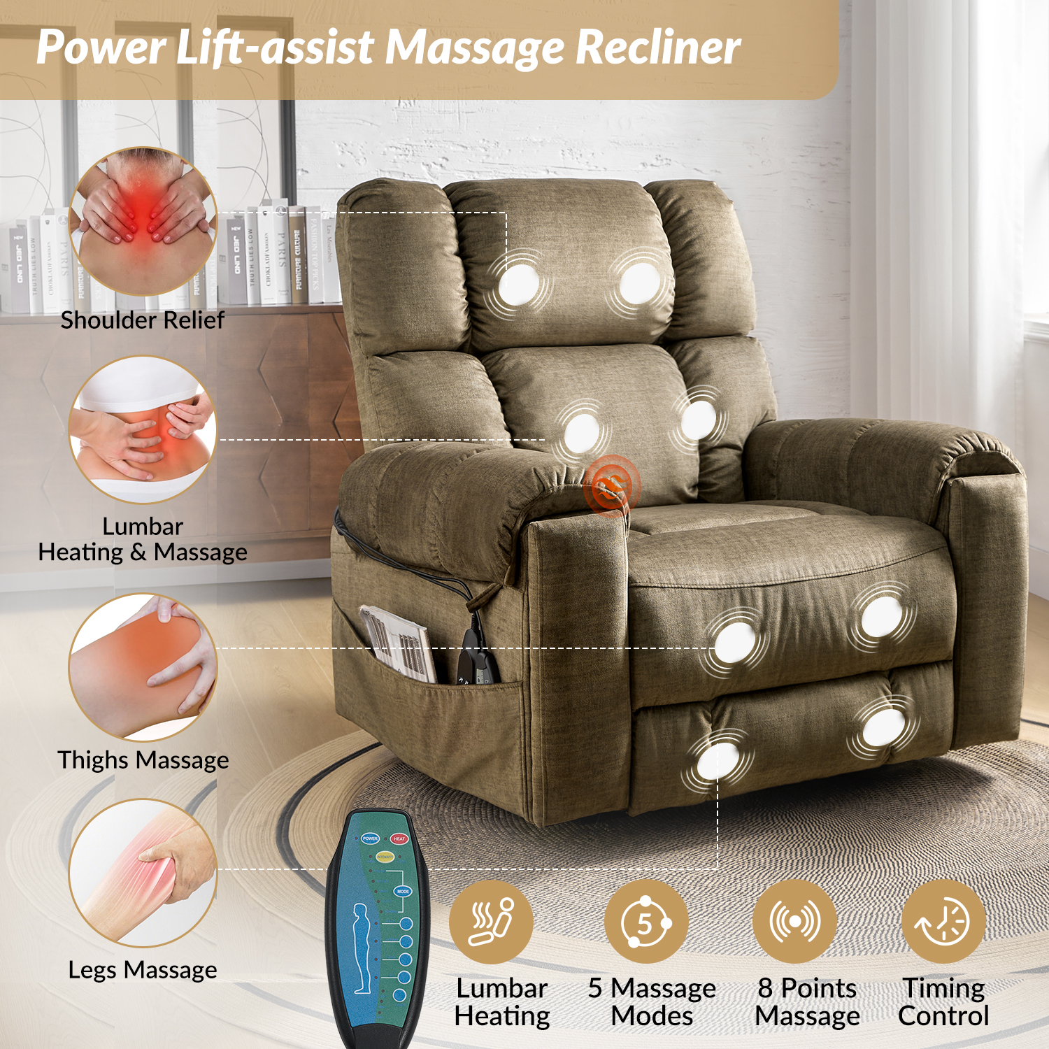 Irving Brown Power Lift Recliner with Massage and Heat 4 Irving Brown Power Lift Recliner with Massage and Heat - Image 4