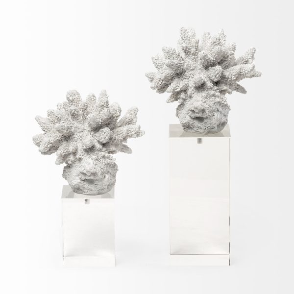 Isla Large 5L x 5W White Replica Resin Coral On Clear White Glass 5