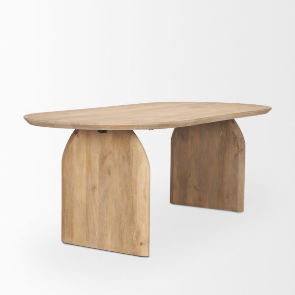 Isla Oval Dining Table wLight Brown Wood Top Arched Legs 5