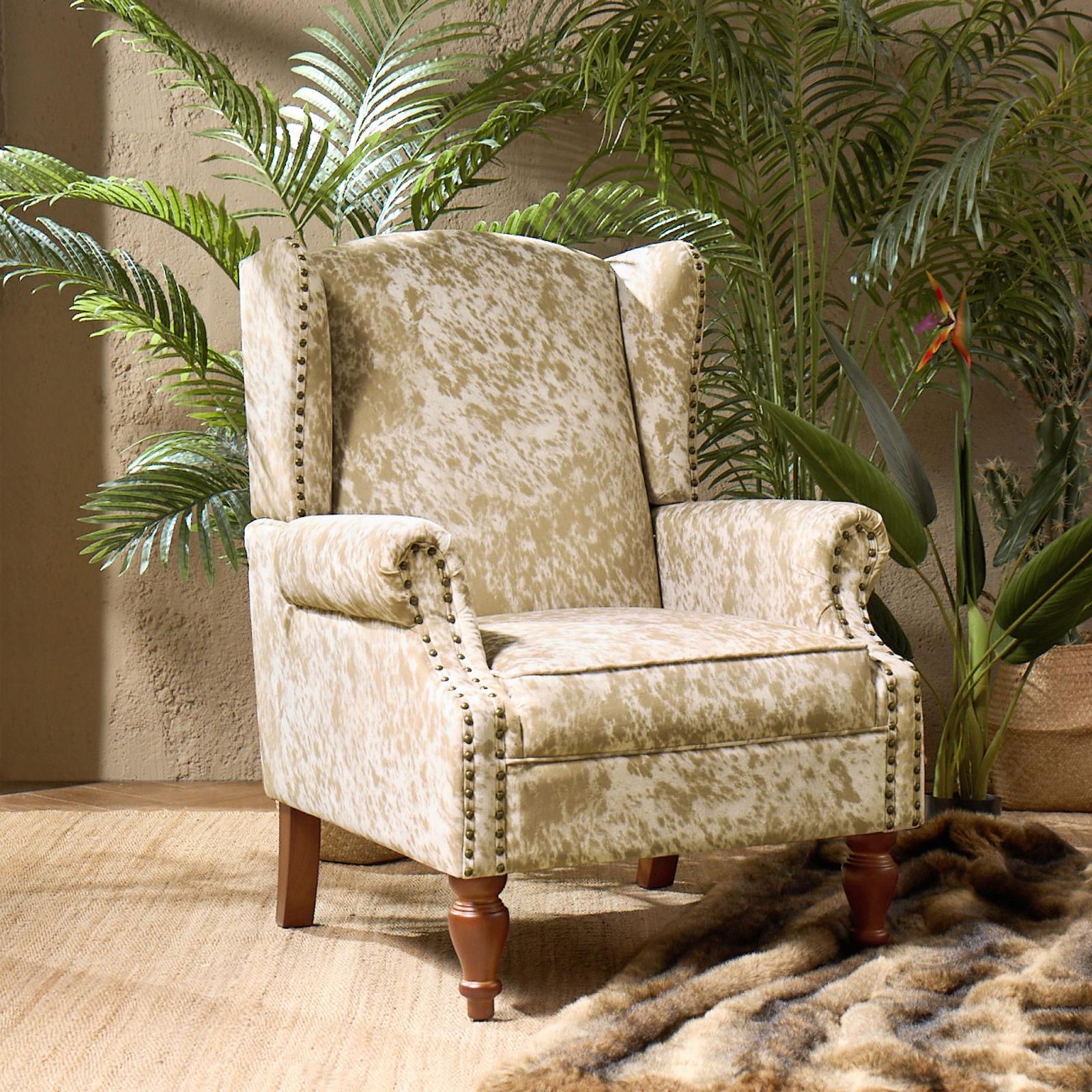 Ivan Cheetah Print Nailhead Trim Rolled Arm Accent Chair 2 Ivan Cheetah Print Nailhead Trim Rolled Arm Accent Chair - Image 2
