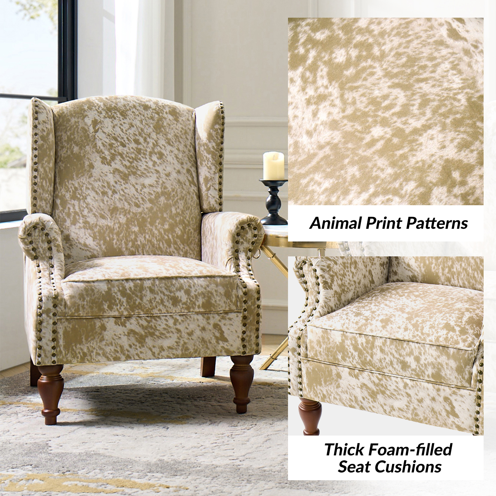Ivan Cheetah Print Nailhead Trim Rolled Arm Accent Chair 3 Ivan Cheetah Print Nailhead Trim Rolled Arm Accent Chair - Image 3