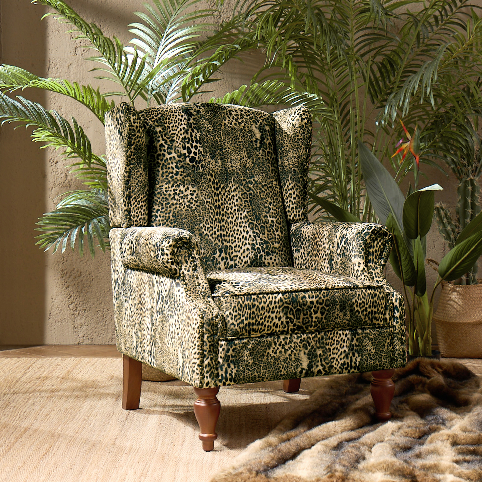 Ivan Leopard Print Nailhead Trim Rolled Arm Accent Chair 2 Ivan Leopard Print Nailhead Trim Rolled Arm Accent Chair - Image 2