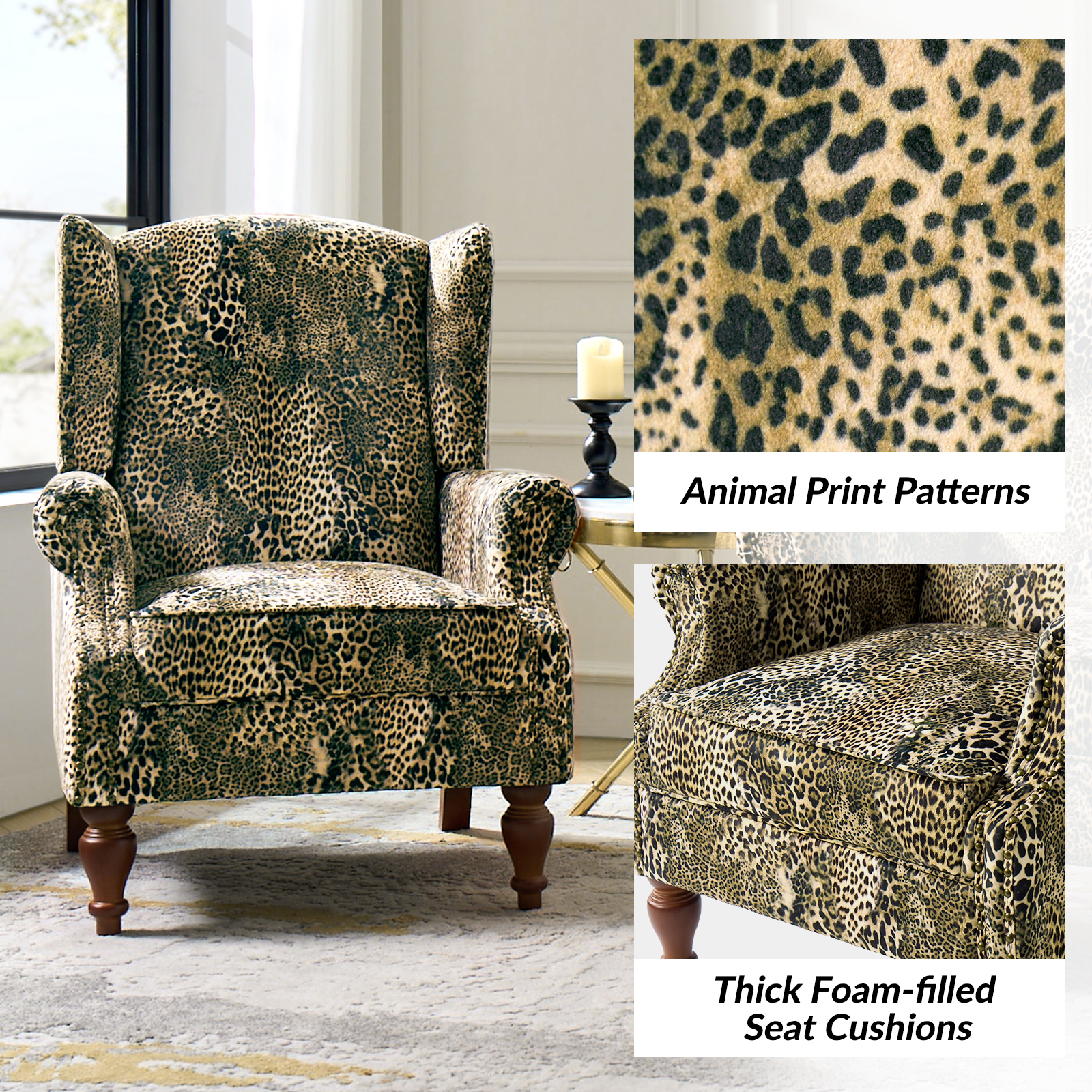 Ivan Leopard Print Nailhead Trim Rolled Arm Accent Chair 3 Ivan Leopard Print Nailhead Trim Rolled Arm Accent Chair - Image 3