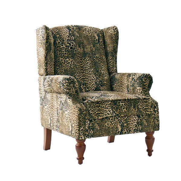 Ivan Leopard Print Nailhead Trim Rolled Arm Accent Chair