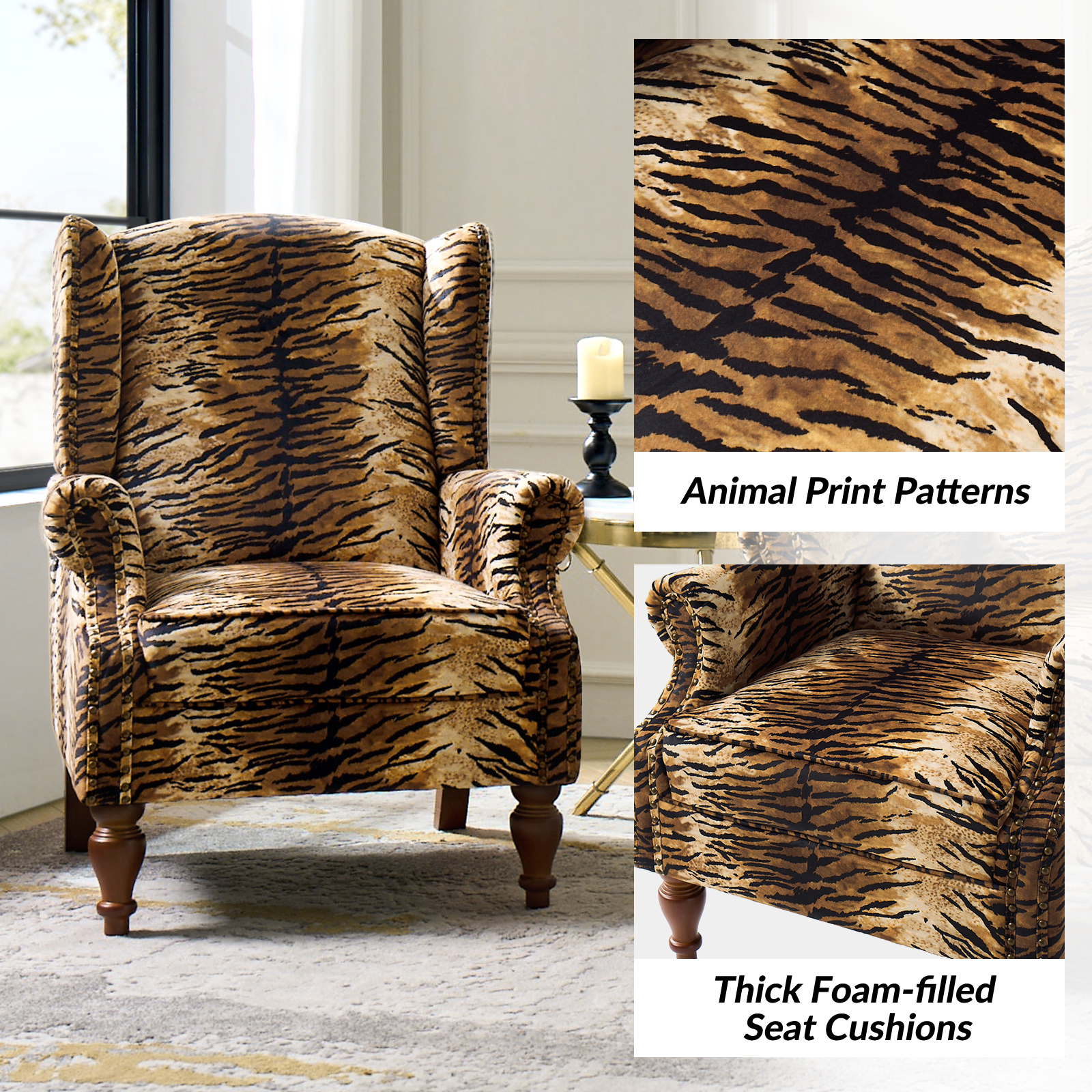 Ivan Rolled Arm Nailhead Trim Animal Print Accent Chair 3 Ivan Rolled Arm Nailhead Trim Animal Print Accent Chair - Image 3