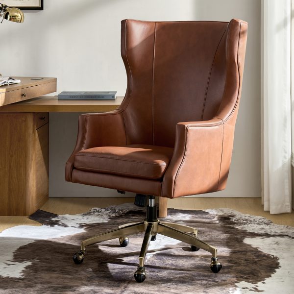 Ivo Black Leather Wingback Swivel Adjustable Height Office Chair 1